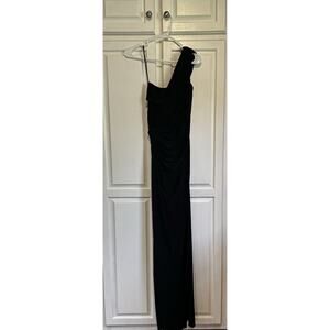 Tadashi Shoji Dress Size Small Formal Black One Shoulder Gown Ruched Draped Maxi